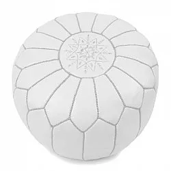 Pouf - Marocain en cuir (Blanc/Blanc)