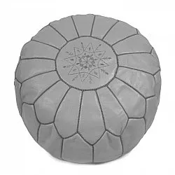 Pouf - Marocain en cuir (Gris clair)