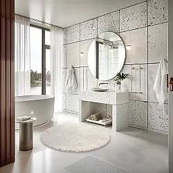 Tapis de salle de bain rond - Evena (blanc cassé)