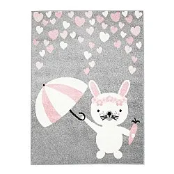 TAPIS ENFANTS Tapis pour les chambres d’enfants pour garçon fille avec Bubble Rain gris Lapin au parapluie