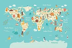 Tapis enfant - World Map (bleu/multi)