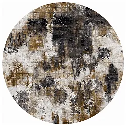 Tapis rond - Fleurs (noir/marron/blanc)