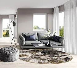 Tapis rond - Fleurs (noir/marron/blanc)