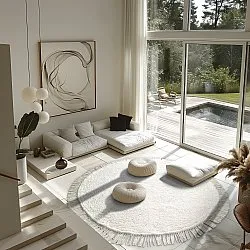 Tapis rond - Alba Natural Cotton Shaggy (blanc)