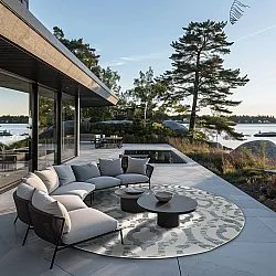 Tapis rond - Intérieur/Extérieur Trenton (blanc/bleu)