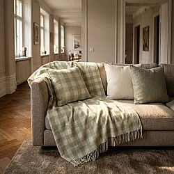 Taie d'oreiller - Isela check cotton cushion cover (crème/vert clair)