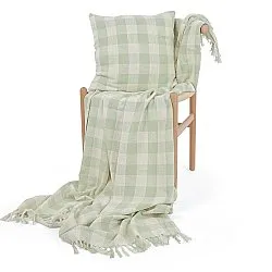 Couvertures - Isela check cotton throw (crème/vert clair)