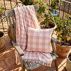 Couvertures - Isela check cotton throw (crème/rose)