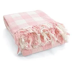 Couvertures - Isela check cotton throw (crème/rose)