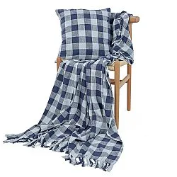 Couvertures - Isela check cotton throw (bleu marine/bleu clair)