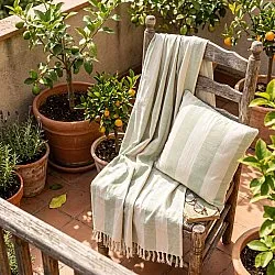 Couvertures - Kora stripe cotton throw (crème/vert clair)
