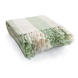 Couvertures - Kora stripe cotton throw (crème/vert clair)
