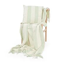 Couvertures - Kora stripe cotton throw (crème/vert clair)