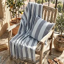 Couvertures - Kora stripe cotton throw (bleu marine/bleu clair)