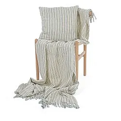 Taie d'oreiller - Rumi stripe cotton cushion cover (crème/marine/vert clair)