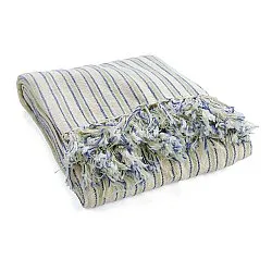 Couvertures - Rumi stripe cotton throw (crème/marine/vert clair)