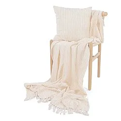 Couvertures - Rumi stripe cotton throw (crème/rose/bleu clair)