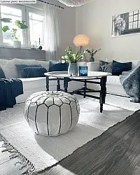 Pouf - Cuir marocain (blanc/noir)