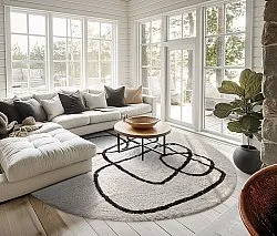 Tapis rond - Bavello Natural Cotton Shaggy (blanc cassé/noir)