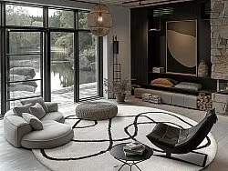 Tapis rond - Bavello Natural Cotton Shaggy (blanc cassé/noir)