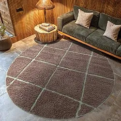 Tapis rond - Bellevue Natural Cotton Shaggy (taupe/vert)