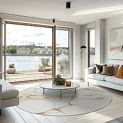 Tapis rond - Cesina (pierre/blanc/doré)