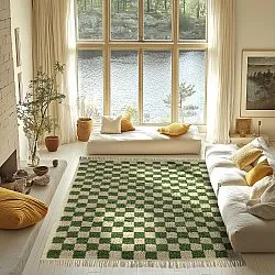 Tapis à poils longs - Elsey Natural Cotton Shaggy (vert/beige)