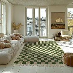 Tapis à poils longs - Elsey Natural Cotton Shaggy (vert/beige)