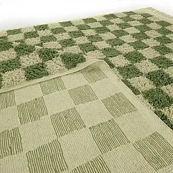 Tapis à poils longs - Elsey Natural Cotton Shaggy (vert/beige)