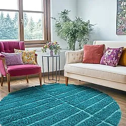 Tapis rond - Ikara Natural Cotton Shaggy (turquoise)