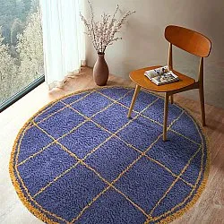 Tapis rond - Lana Natural Cotton Shaggy (bleu/jaune)