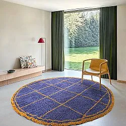 Tapis rond - Lana Natural Cotton Shaggy (bleu/jaune)