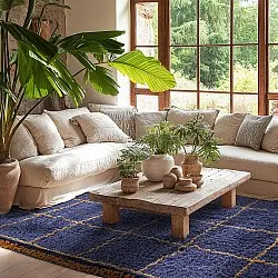 Tapis à poils longs - Lana Natural Cotton Shaggy (bleu/jaune)