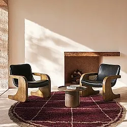 Tapis rond - Lana Natural Cotton Shaggy (taupe/rouge)