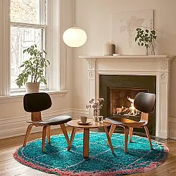Tapis rond - Lana Natural Cotton Shaggy (turquoise/rose)