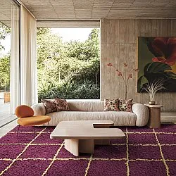 Tapis à poils longs - Lana Natural Cotton Shaggy (bordeaux/jaune)
