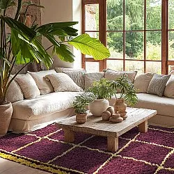 Tapis à poils longs - Lana Natural Cotton Shaggy (bordeaux/jaune)