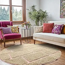 Tapis rond - Lindley Natural Cotton Shaggy (bež/roza)