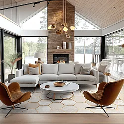 Tapis Wilton - Morino (beige/blanc/doré)