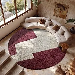 Tapis rond - Ricco Natural Cotton Shaggy (blanc cassé/bordeaux)