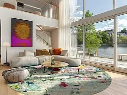Tapis rond - Satriano (gris/multicolore)
