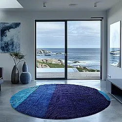 Tapis rond - Taro Natural Cotton Shaggy (bleu)