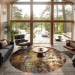 Tapis rond - Trepito (marron/bleu/multicolore)