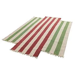 Tapis en laine irrégulière - Kystaro (crème/vert/rouge)