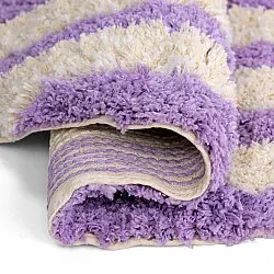 Tapis rond - Thira Stripe Cotton Shaggy (crème/violet clair)