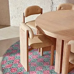 Tapis rond - Methoni Check Cotton Shaggy (bleu clair/rose clair)