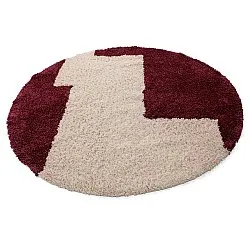 Tapis rond - Begur Natural Cotton Shaggy (blanc cassé/bordeaux)