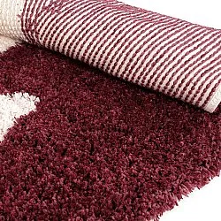 Tapis rond - Begur Natural Cotton Shaggy (blanc cassé/bordeaux)