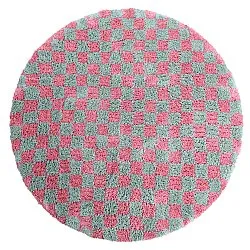 Tapis rond - Methoni Check Cotton Shaggy (bleu clair/rose clair)