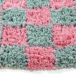 Tapis rond - Methoni Check Cotton Shaggy (bleu clair/rose clair)